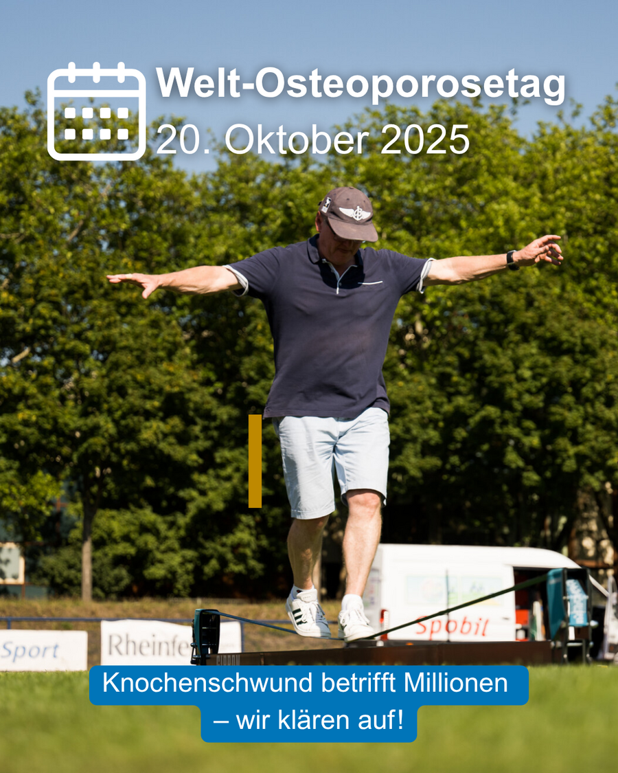 Älterer Mann balanciert auf einer Slagline